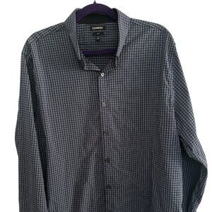 Express Men's Long Sleeve Button Down Slim Fit - XXL - Blue/black/White - NWOT